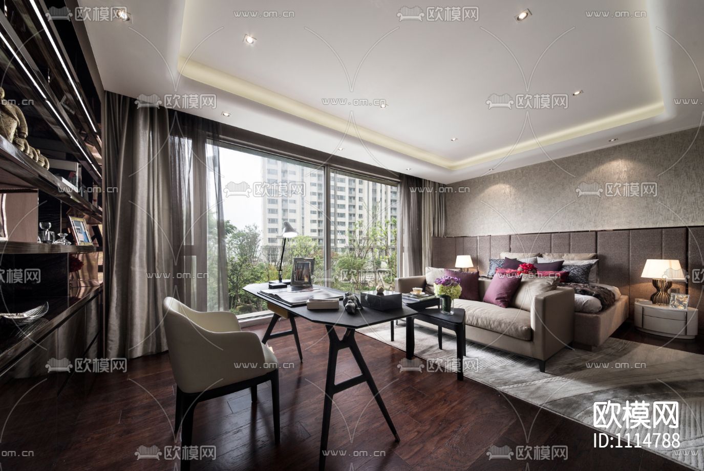 PTang Studio海宁样板间丨效果图+彩屏+施工图+物料书下载（渲染图9）