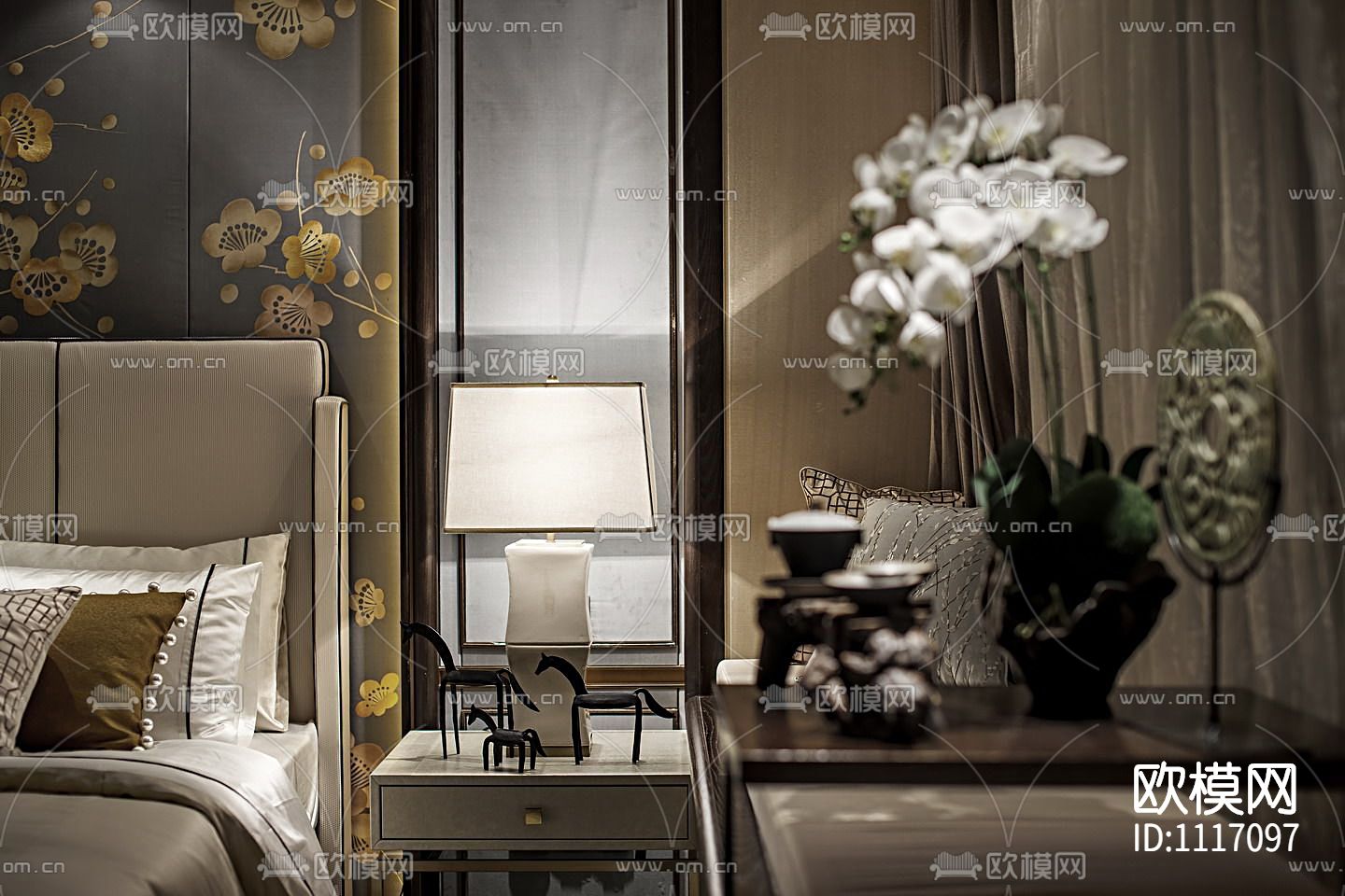 矩阵纵横深圳前海时代155平米 新中式样板房施工图下载（渲染图4）