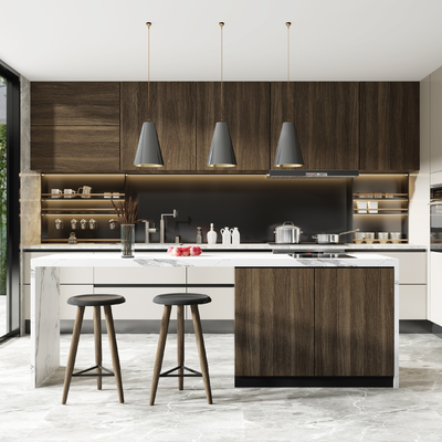  现代开放式厨房su模型 