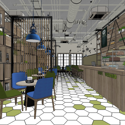  工业风西餐厅su模型 