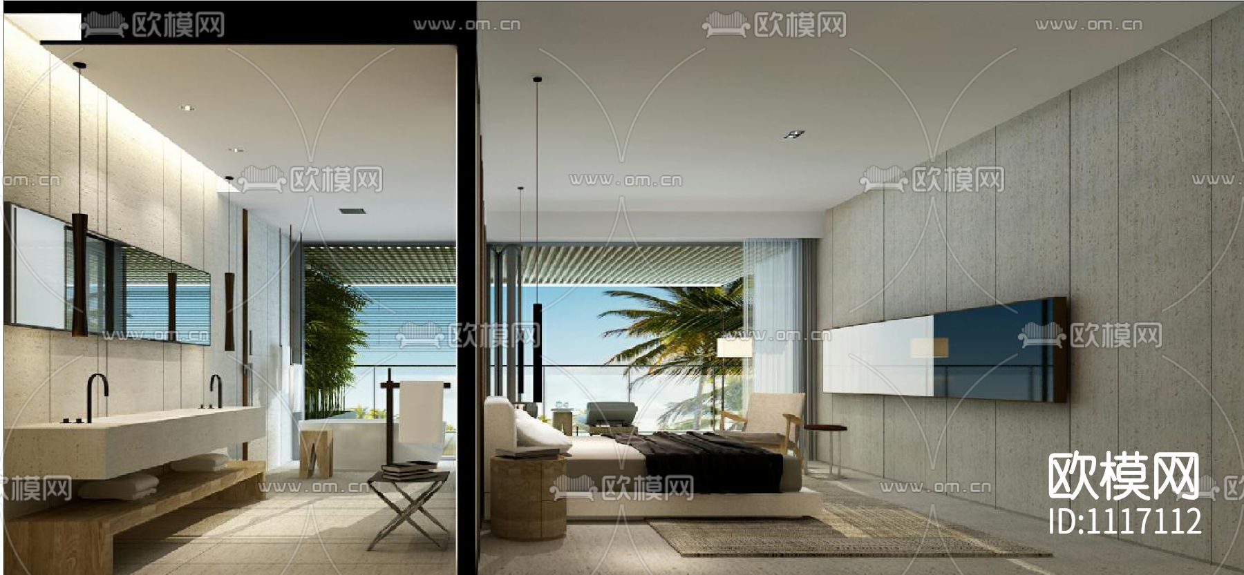 李玮珉三亚海棠湾四季公寓 样板间房型(三) 施工图+效果图+物料表下载（渲染图5）