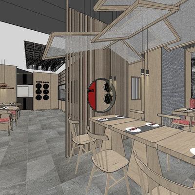  新中式中餐厅su模型 