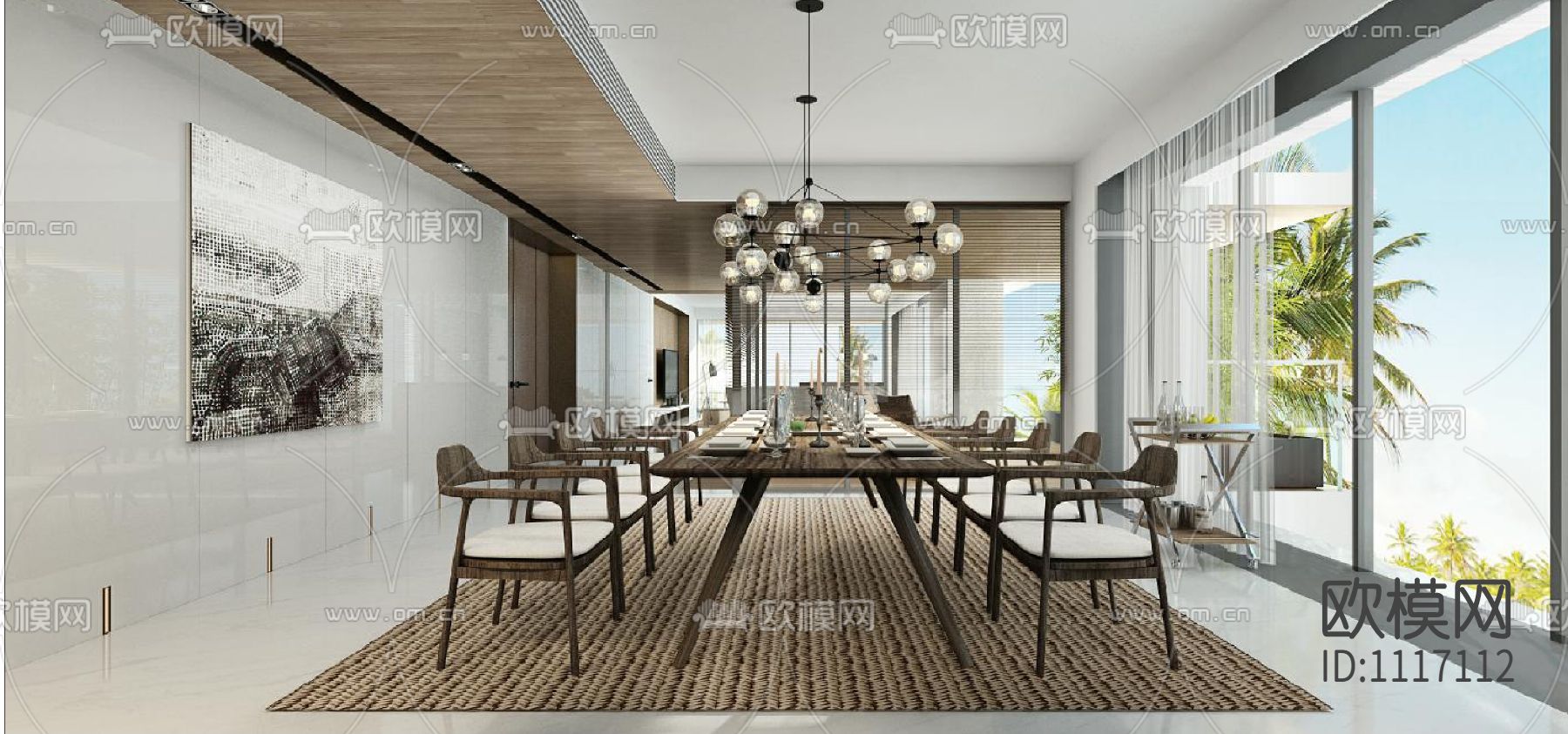 李玮珉三亚海棠湾四季公寓 样板间房型(三) 施工图+效果图+物料表下载（渲染图4）