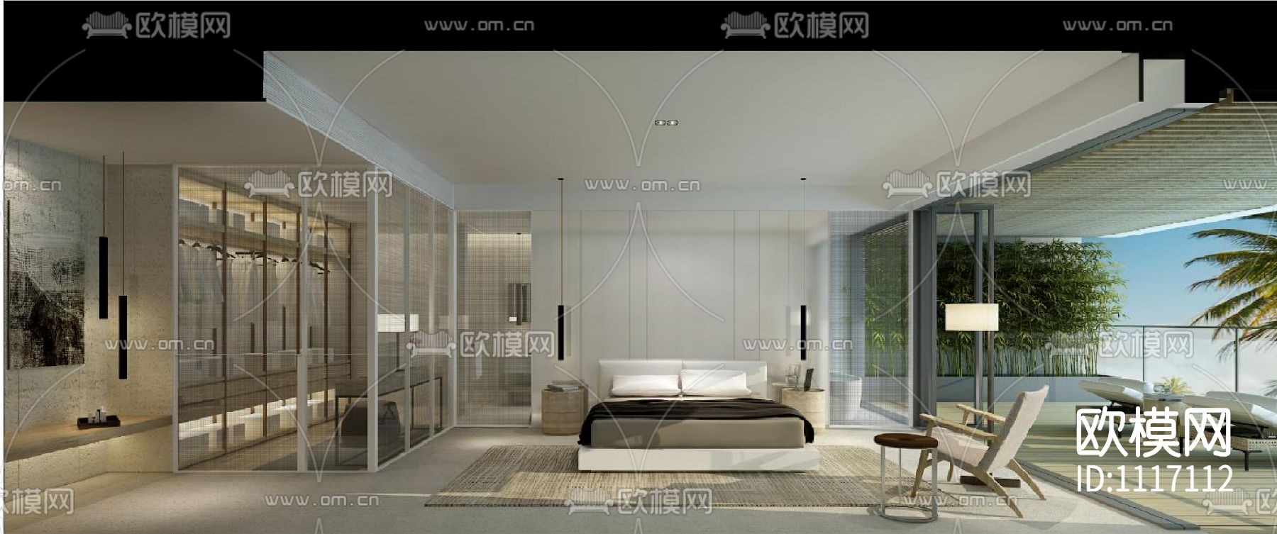 李玮珉三亚海棠湾四季公寓 样板间房型(三) 施工图+效果图+物料表下载（渲染图6）