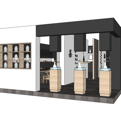  新中式茶酒展厅su模型 