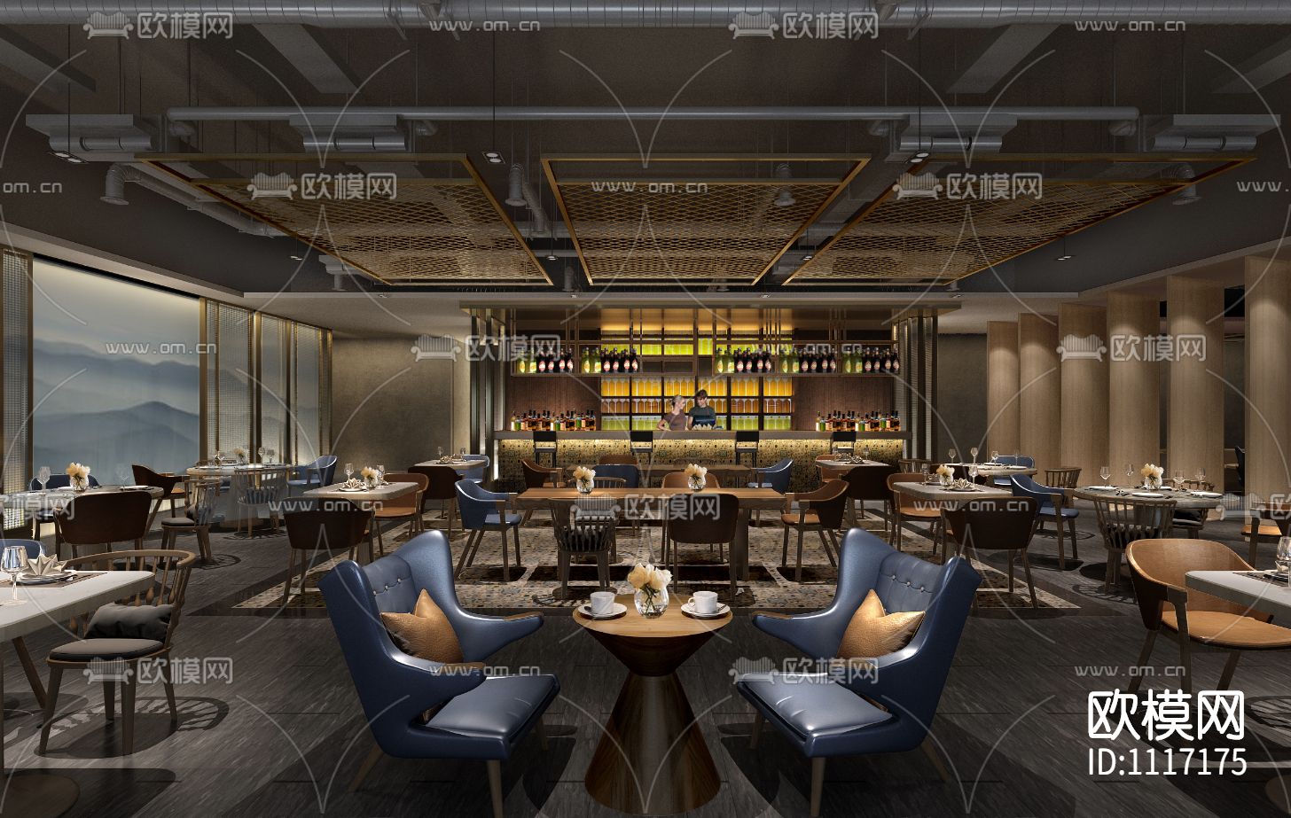 深圳航天大厦·万咖金融会所咖啡酒吧丨效果图+施工图下载（渲染图6）