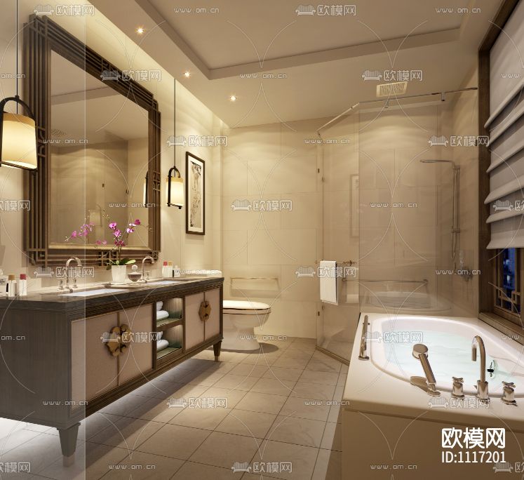 新古典+新中式绿城桃李春风四套样板间丨软装方案+效果图+CAD施工图下载（渲染图6）