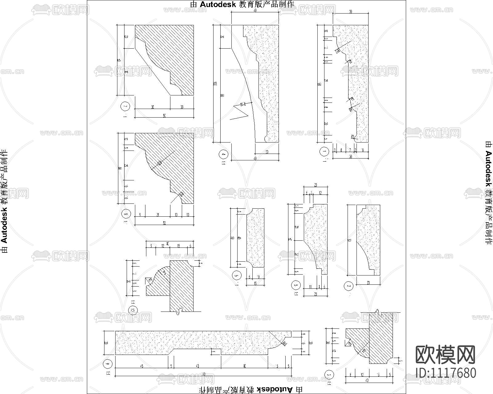 欧式线条标准剖面尺寸下载（渲染图7）