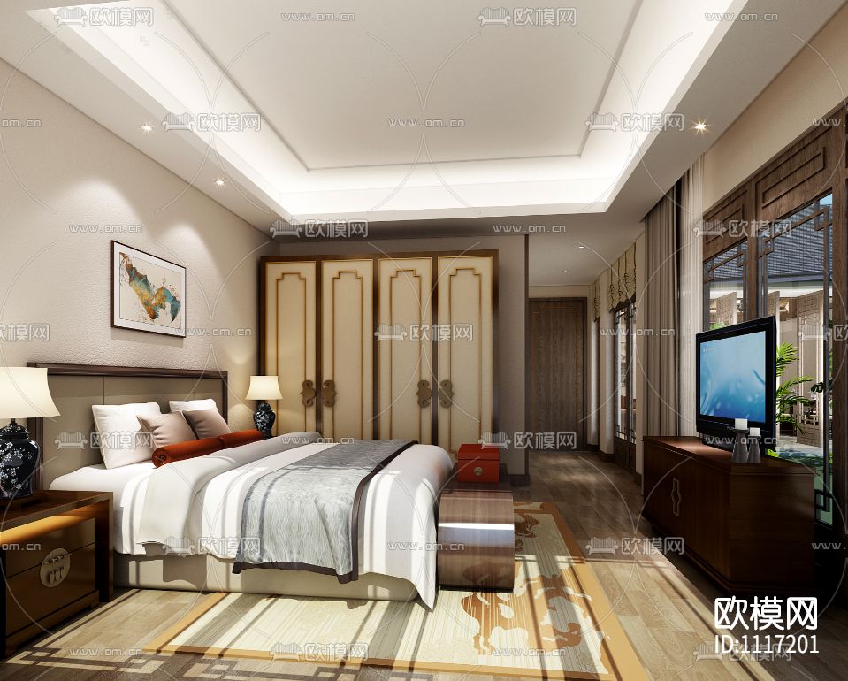 新古典+新中式绿城桃李春风四套样板间丨软装方案+效果图+CAD施工图下载（渲染图4）