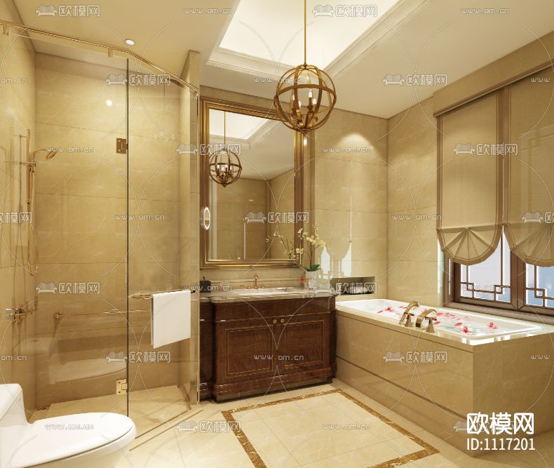 新古典+新中式绿城桃李春风四套样板间丨软装方案+效果图+CAD施工图下载（渲染图3）