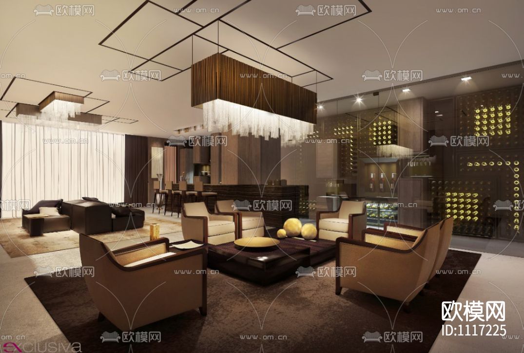 意大利Exclusiva成都麓湖生态城别墅B户型样板间 施工图+效果图下载（渲染图3）