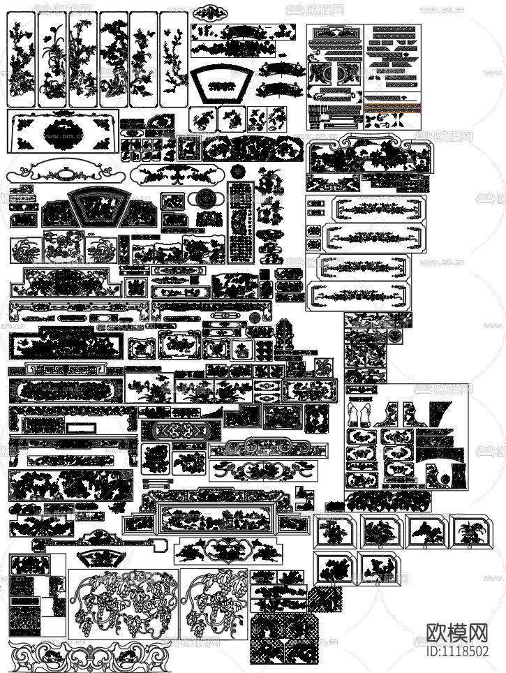 28欧币-中式明清古典雕花素材CAD图库下载（渲染图1）
