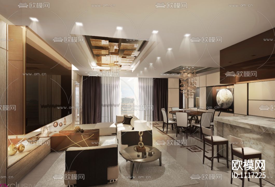 意大利Exclusiva成都麓湖生态城别墅B户型样板间 施工图+效果图下载（渲染图4）