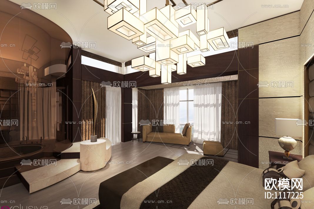 意大利Exclusiva成都麓湖生态城别墅B户型样板间 施工图+效果图下载（渲染图8）