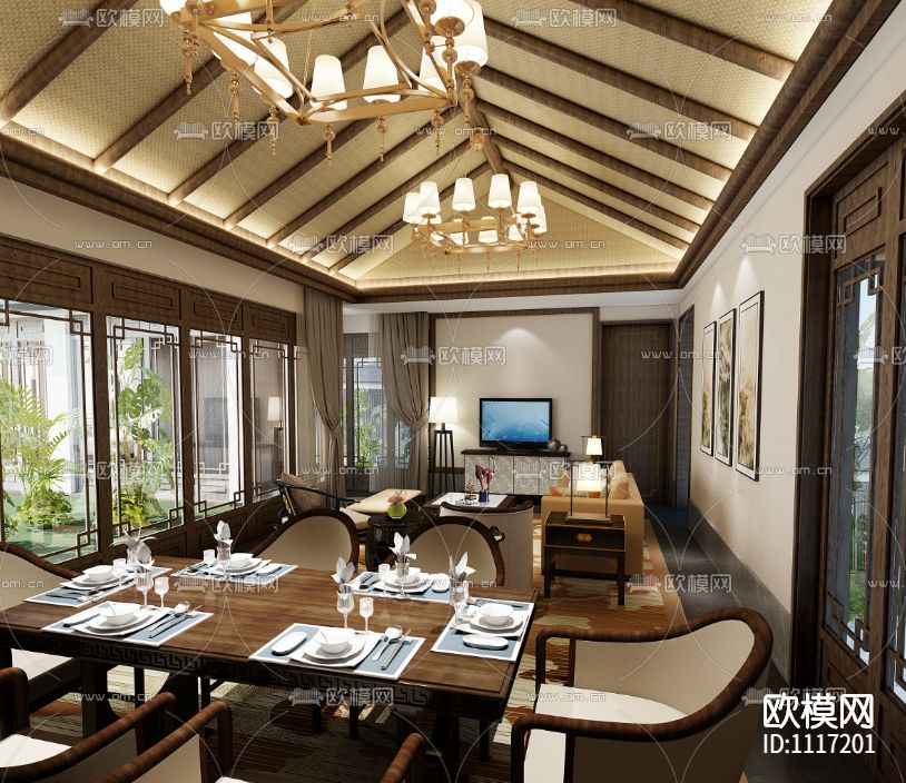 新古典+新中式绿城桃李春风四套样板间丨软装方案+效果图+CAD施工图下载（渲染图5）