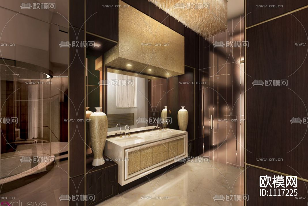 意大利Exclusiva成都麓湖生态城别墅B户型样板间 施工图+效果图下载（渲染图5）