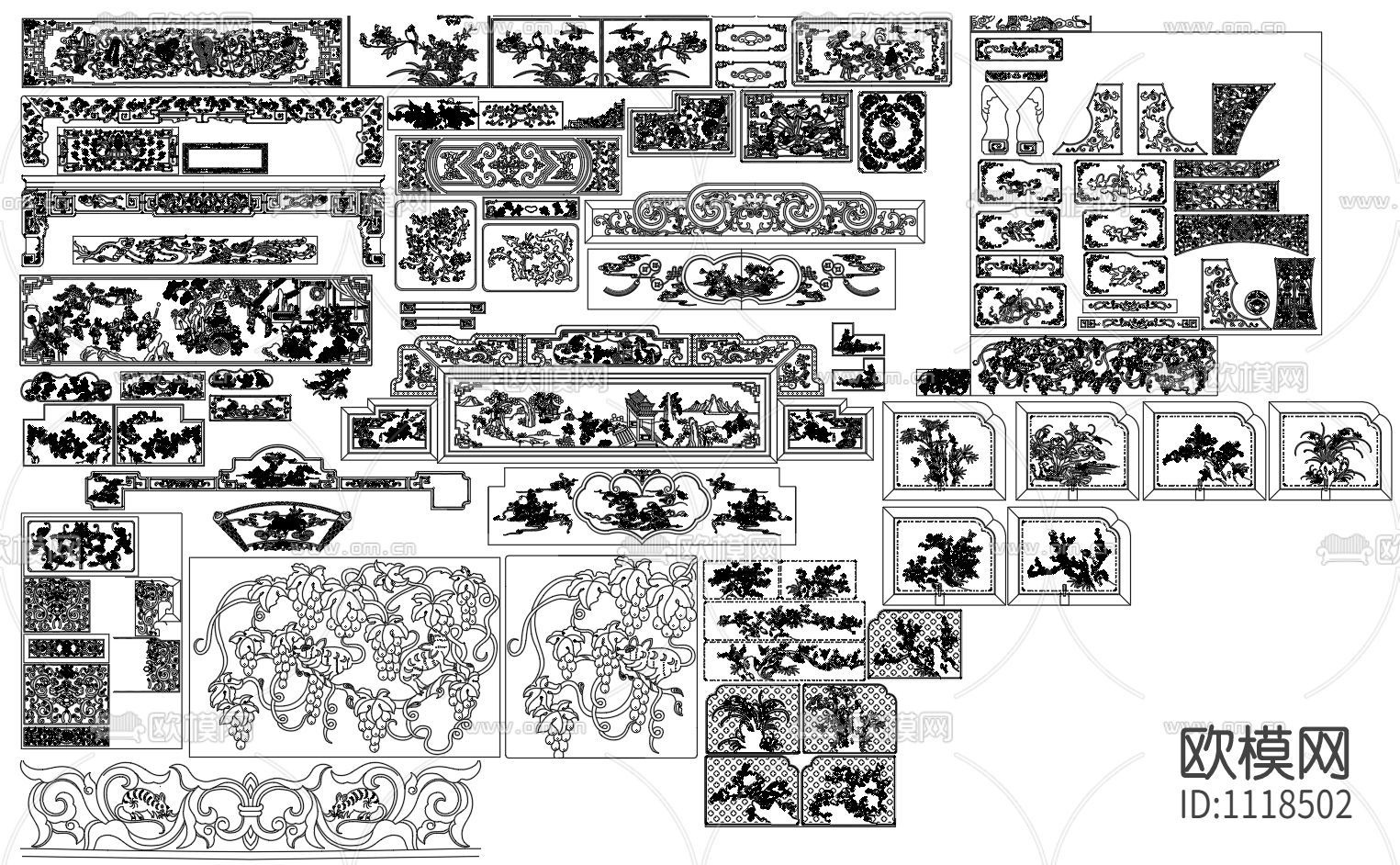 28欧币-中式明清古典雕花素材CAD图库下载（渲染图3）