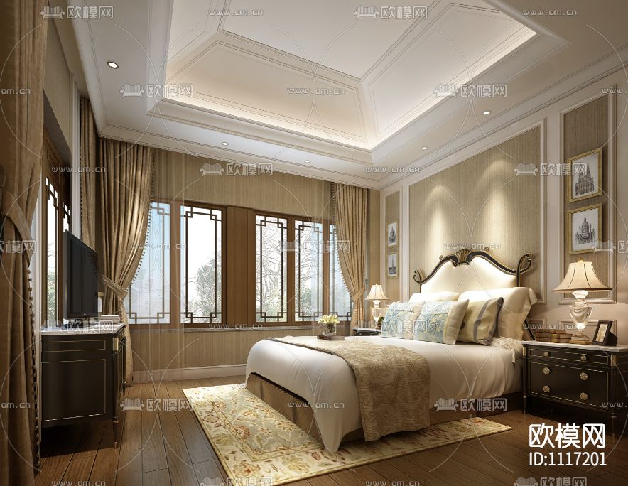 新古典+新中式绿城桃李春风四套样板间丨软装方案+效果图+CAD施工图下载（渲染图2）