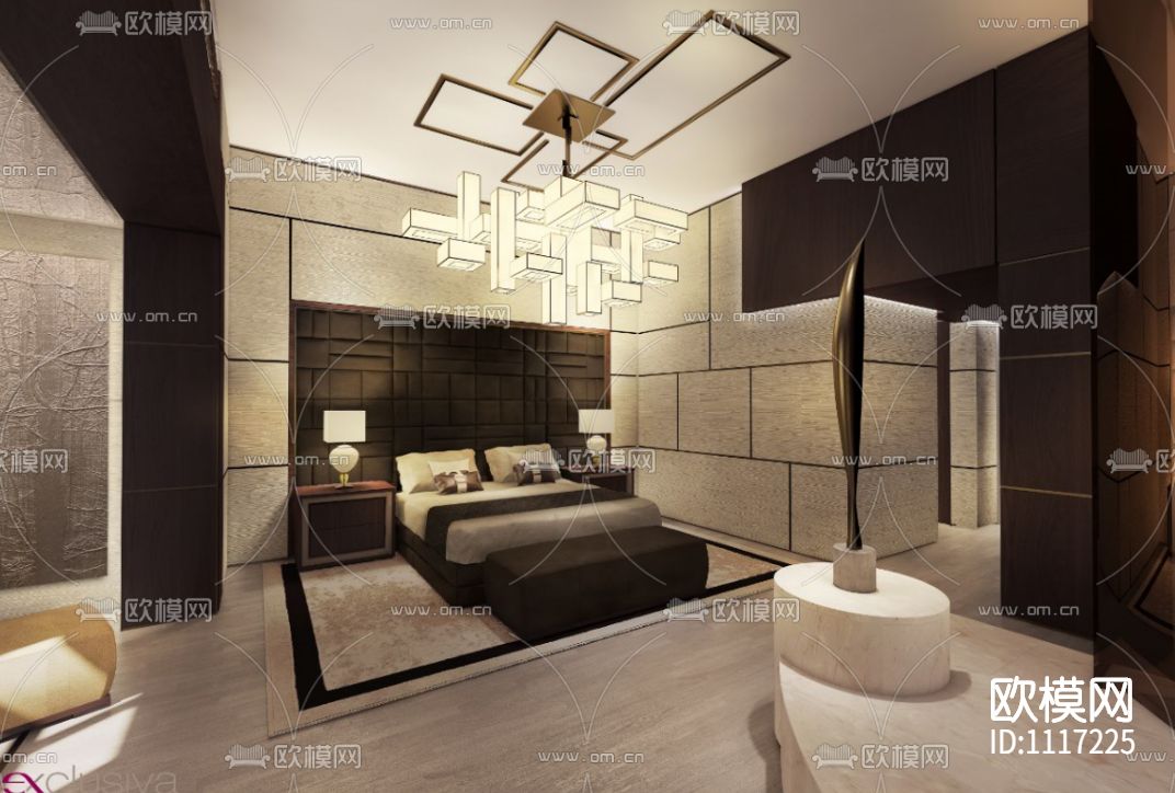 意大利Exclusiva成都麓湖生态城别墅B户型样板间 施工图+效果图下载（渲染图7）