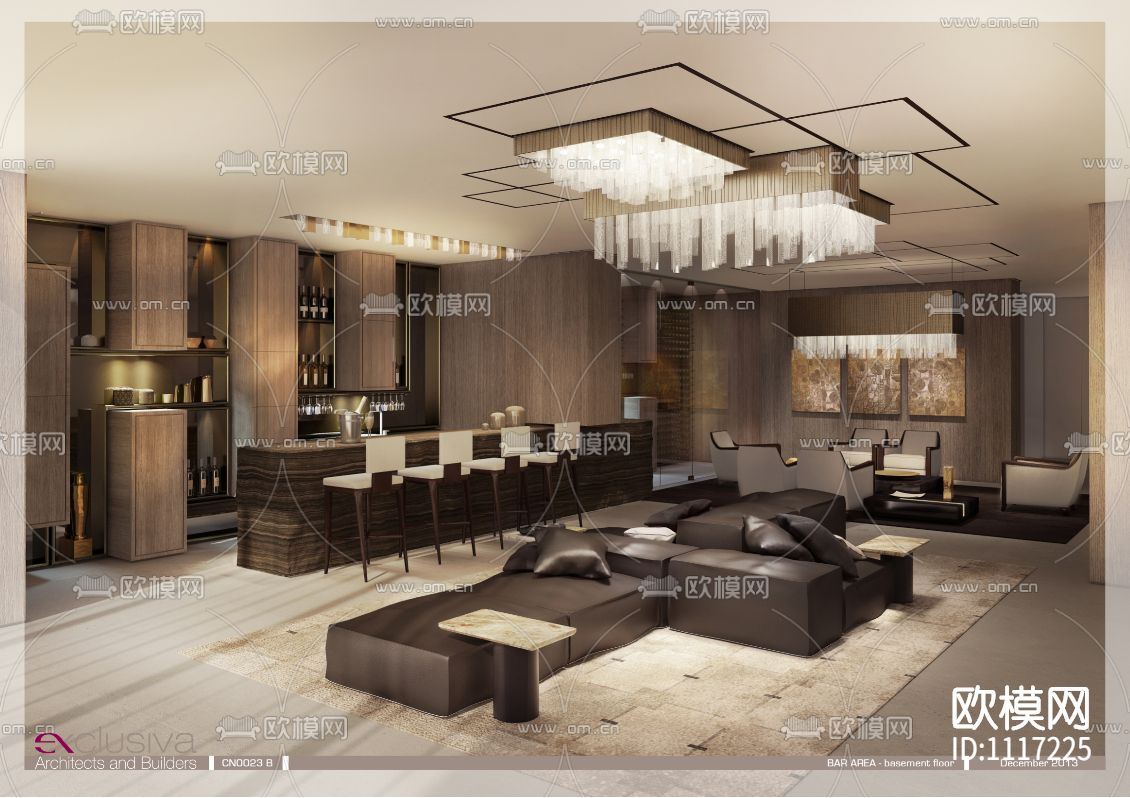 意大利Exclusiva成都麓湖生态城别墅B户型样板间 施工图+效果图下载（渲染图1）