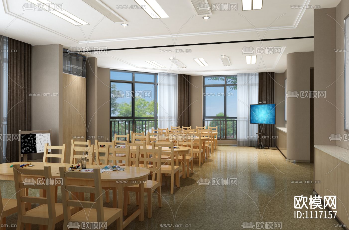 培训中心未来城B1区块高清效果图+CAD施工图+机电施工图下载（渲染图3）