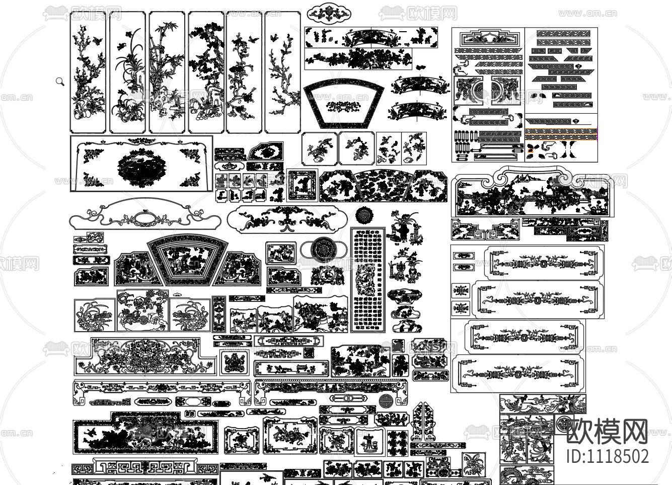 28欧币-中式明清古典雕花素材CAD图库下载（渲染图2）