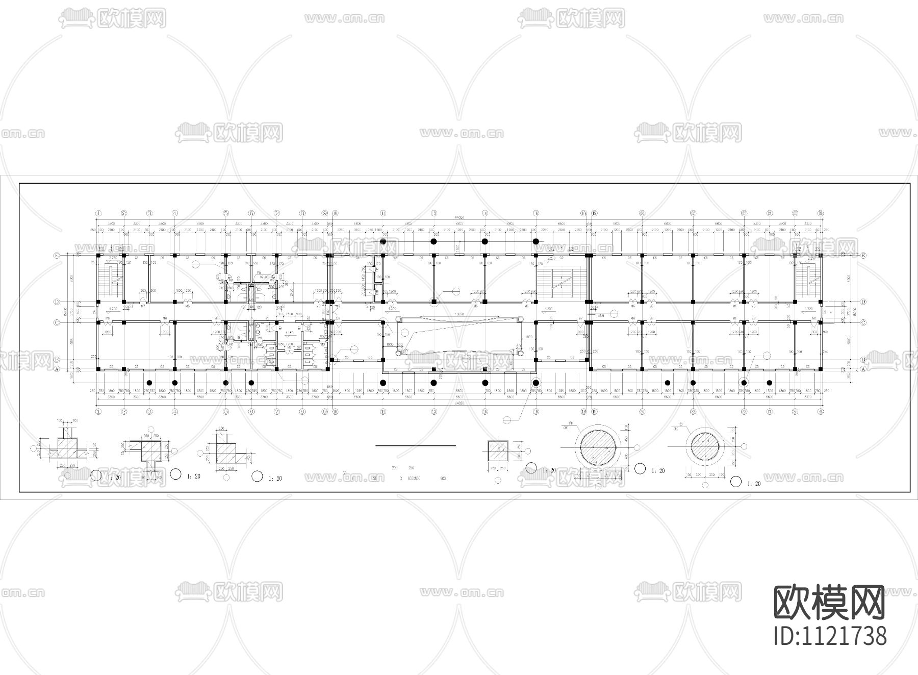 多层办公楼cad施工图下载（渲染图1）