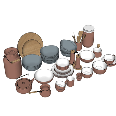  现代碗碟餐具组合su模型 