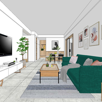  北欧公寓客餐厅su模型 