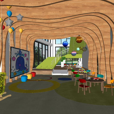  现代幼儿园早教中心su模型 