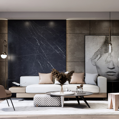 现代皮革组合沙发su模型