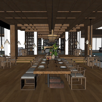  中式中餐厅su模型 