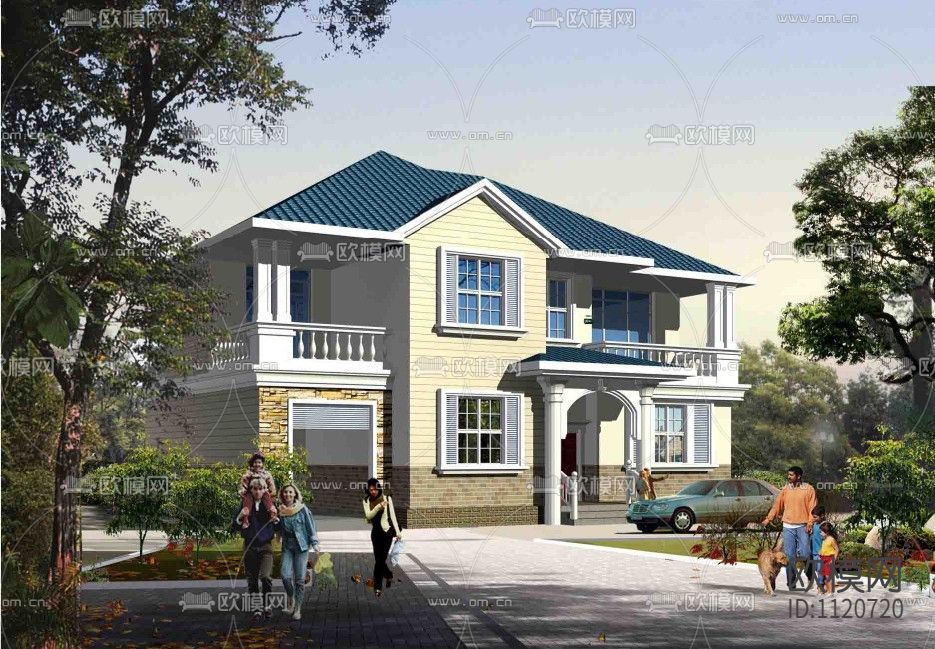 两层】效果图、全套CAD施工图配套55套2下载（渲染图1）