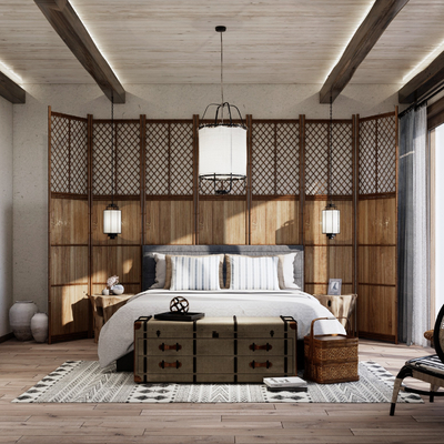  东南亚民宿客房su模型 