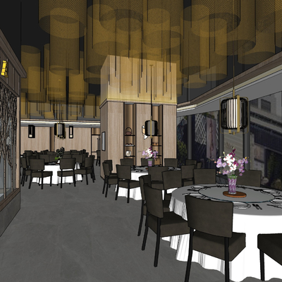  新中式中餐厅su模型 