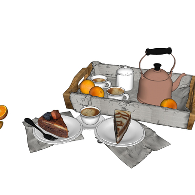  现代蛋糕咖啡下午茶su模型 