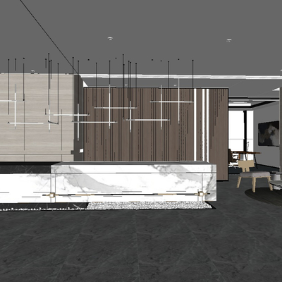  现代酒店大堂接待台su模型 