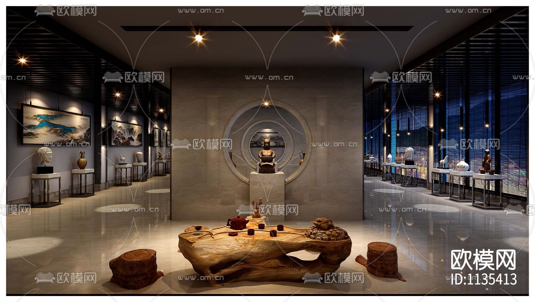 茶空间 中式古典禅意茶楼茶吧会所丨效果图+CAD施工图下载（渲染图10）