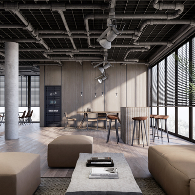  工业风办公室休闲区ssu模型 