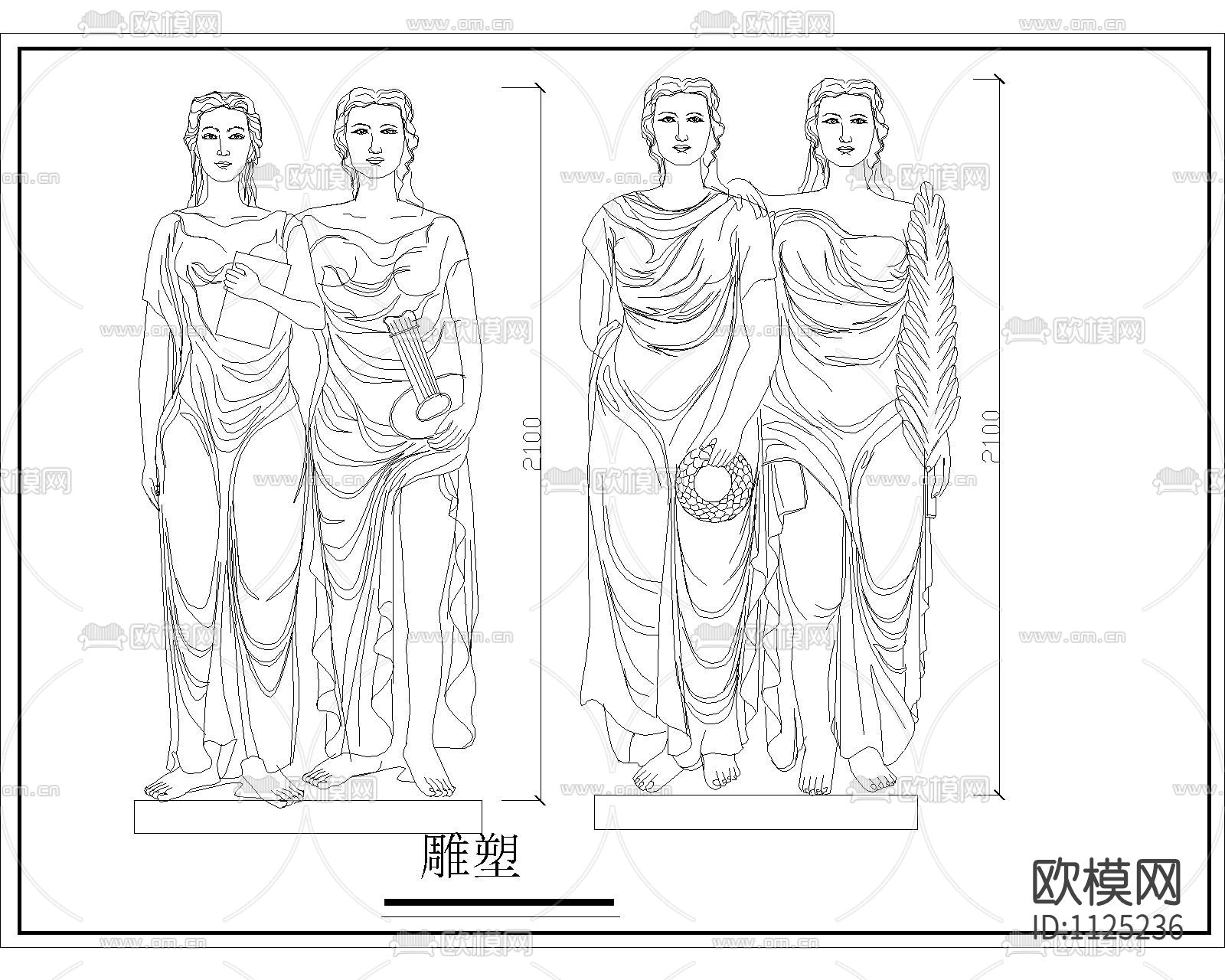 花瓶、线条、罗马柱造型、花式浮雕及雕塑造型大样图下载（渲染图2）