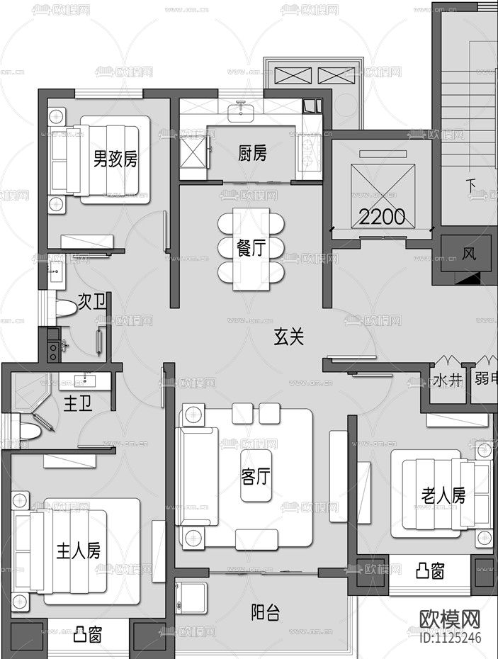 现代风格三居室住宅施工图+实景照片
