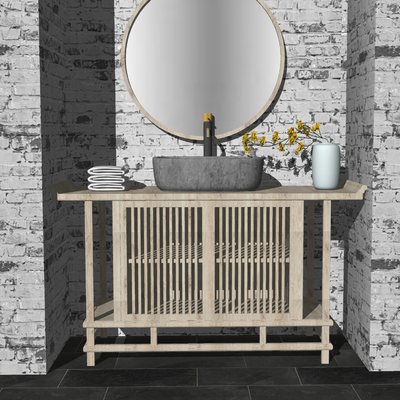  新中式洗手台su模型 