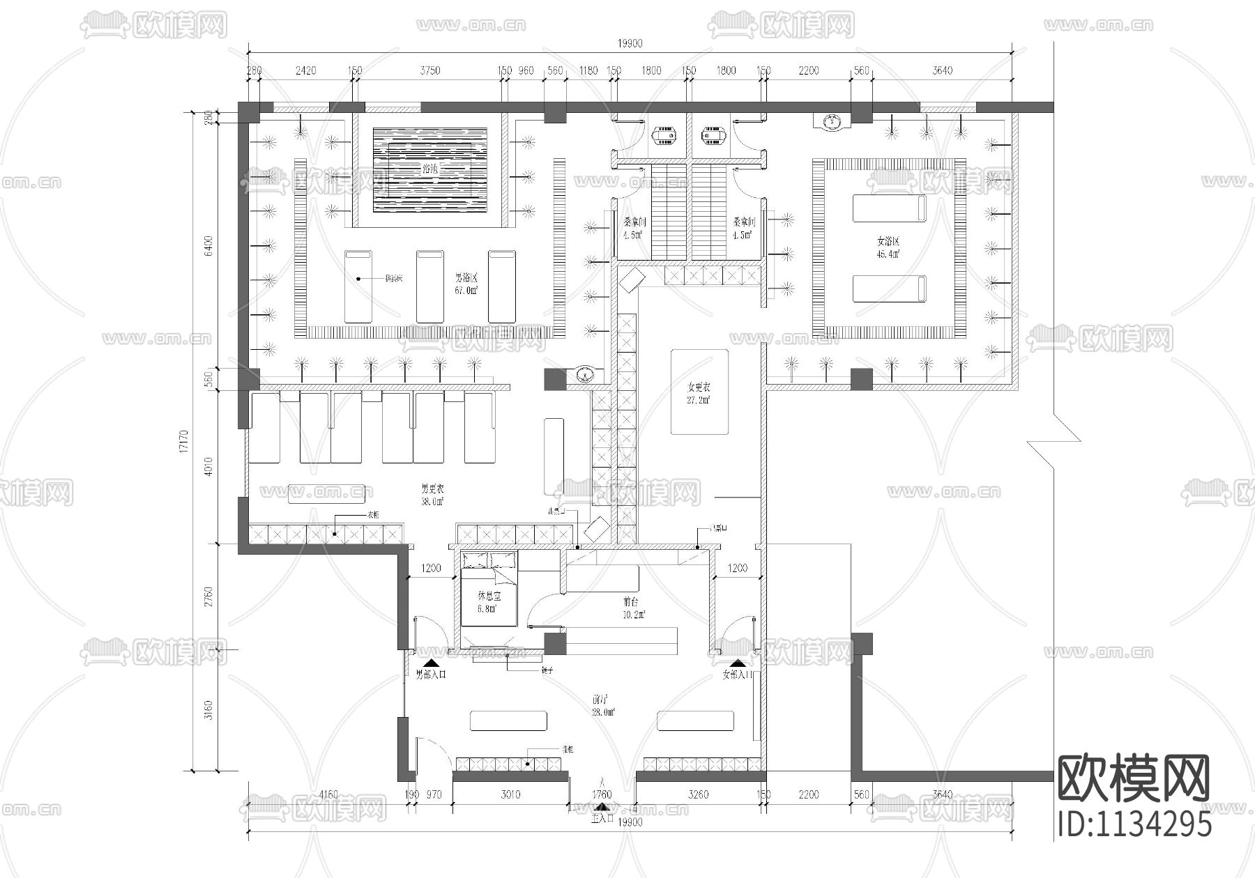 洗浴中心cad施工图下载