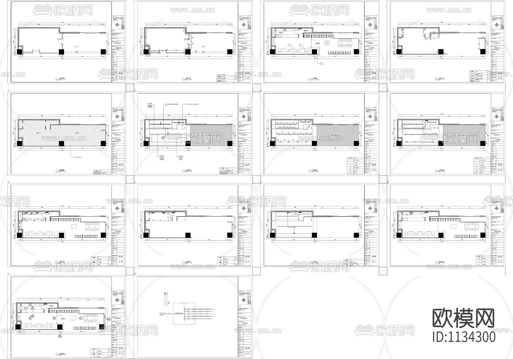 咖啡店施工图-平面施工图下载（渲染图1）
