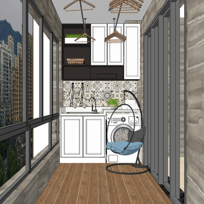  现代家居阳台su模型 