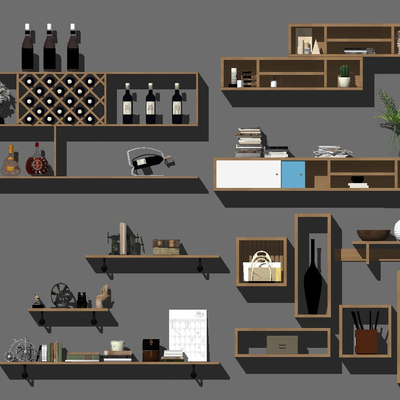  现代实木壁柜su模型 