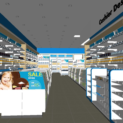  现代药店su模型 