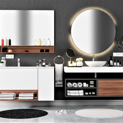  现代浴室柜台盆su模型 