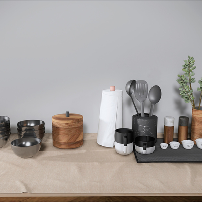  现代餐具碗茶具组合su模型 