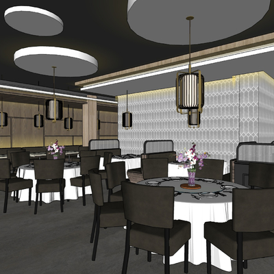  新中式中餐厅su模型 